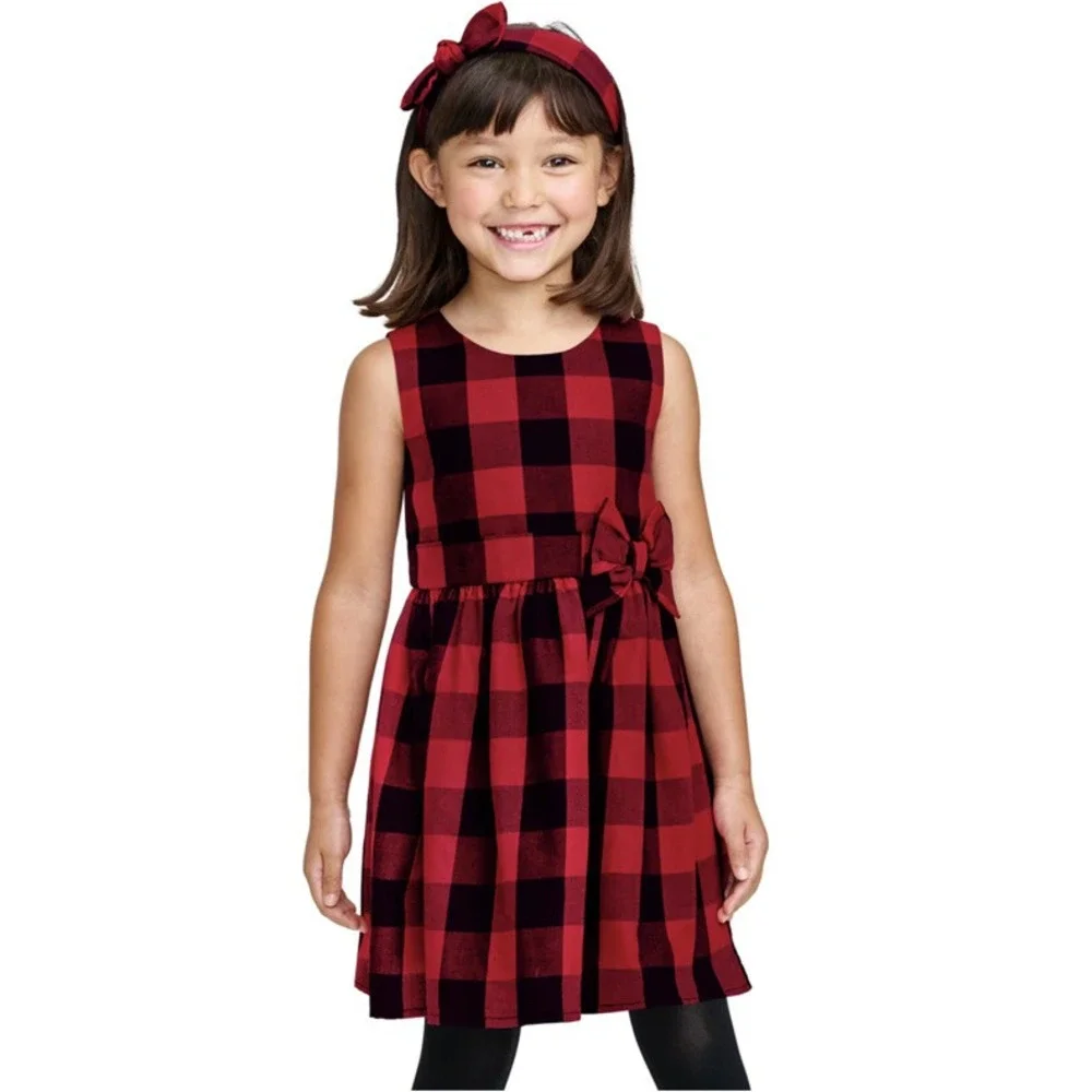 The Childrens Place Dress Girls 5T‎ Buffalo Plaid Red Black Sleeveless New
